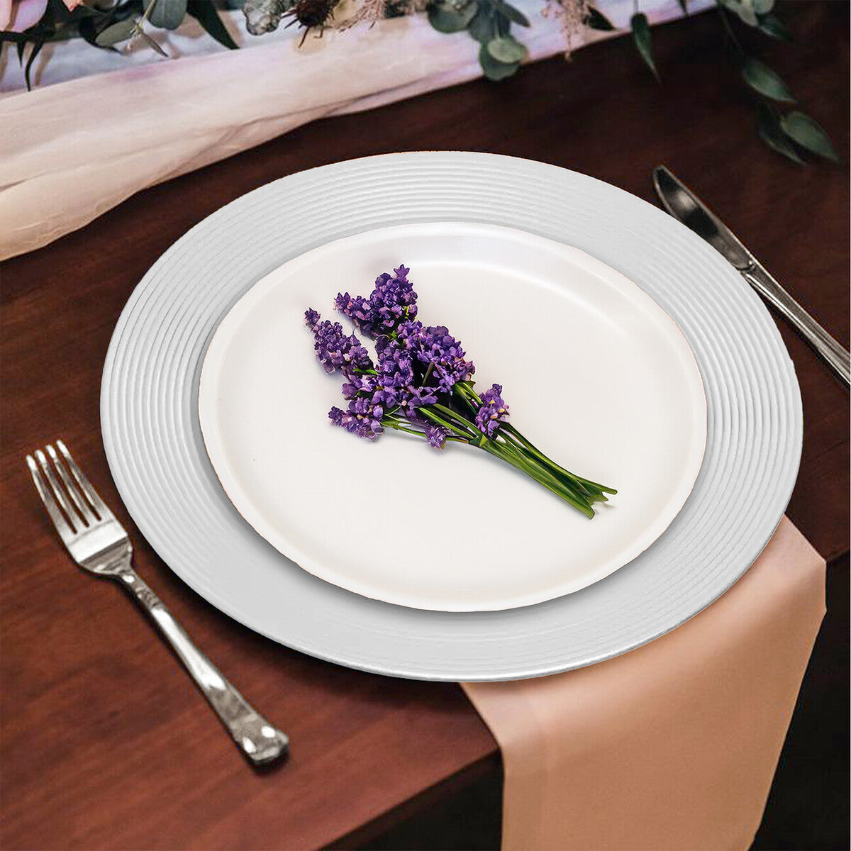 Silver Finish Ribbed Charger Plate | Dia