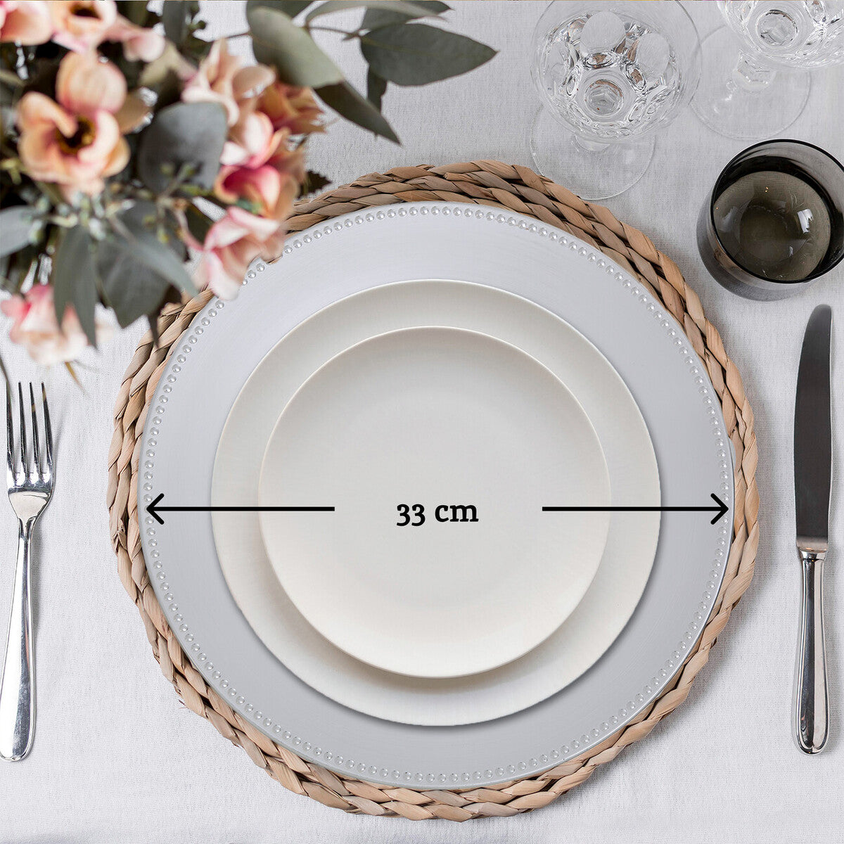 Silver Finish Dotted Charger Plate | Dia