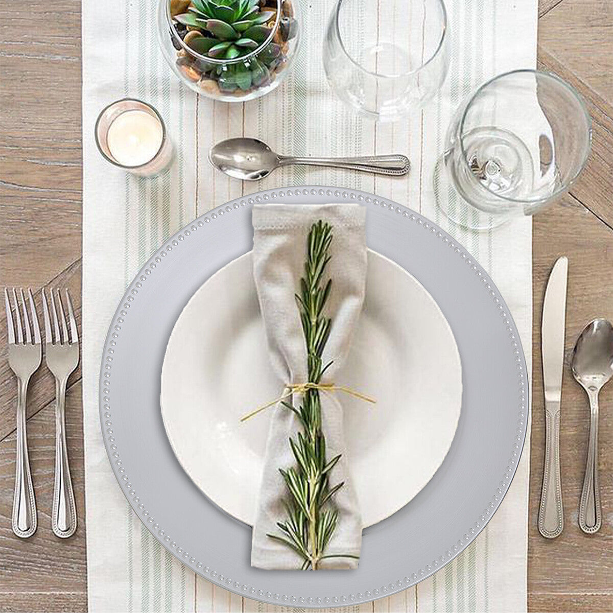 Silver Finish Dotted Charger Plate | Dia