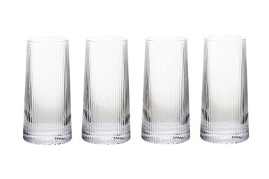 Set of Four Ribbed Clear Hi Ball Glasses MOB | Eldon