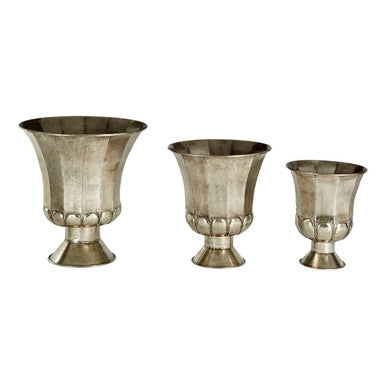 Set of 3 Antique Silver Finish Planters | Reza