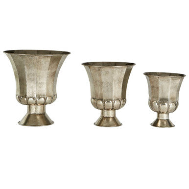 Set of 3 Antique Silver Finish Planters | Reza