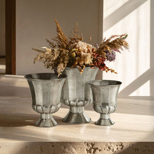 Set of 3 Antique Silver Finish Planters | Reza