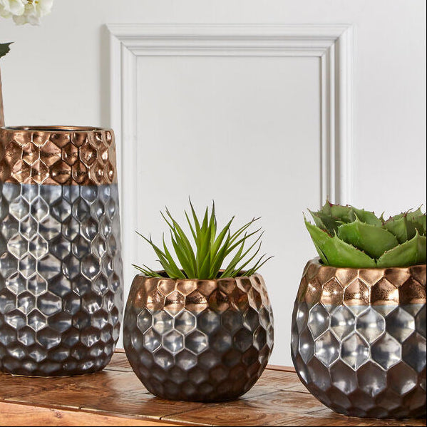 Small Ceramic Planter with Metallic Finish | Galaxy