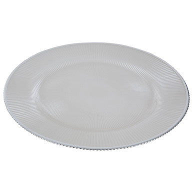 White Embossed Glass Charger Plate with Silver Rim | Ida