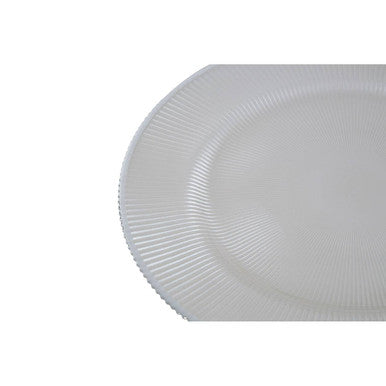 White Embossed Glass Charger Plate with Silver Rim | Ida
