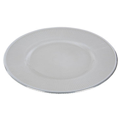 White Embossed Glass Dinner Plate with Silver Rim | Ida