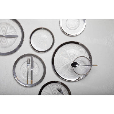 Embossed Glass Coupe Side Plate with Silver Rim | Ida