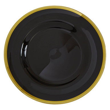 Black Glass Charger Plate with Gold Rim | Ida