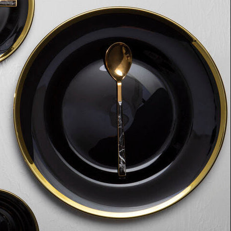 Black Glass Charger Plate with Gold Rim | Ida
