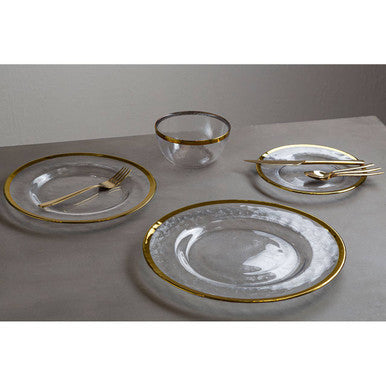 Textured Glass Dinner Plate with Gold Rim | Ida
