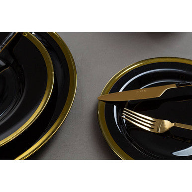 Black Glass Dinner Plate with Gold Rim | Ida