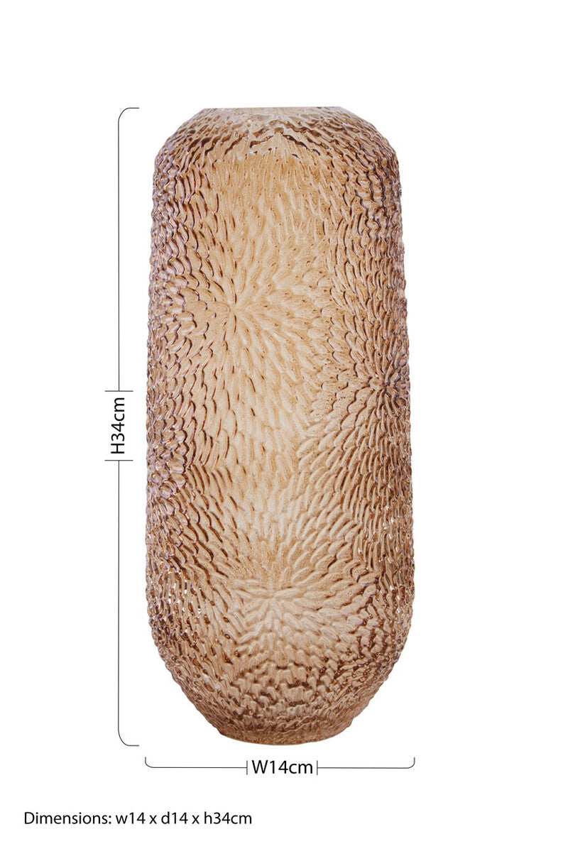 Large Embossed Amber Glass Vase | Colbie
