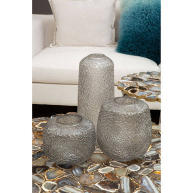 Medium Embossed Grey Glass Vase | Colbie