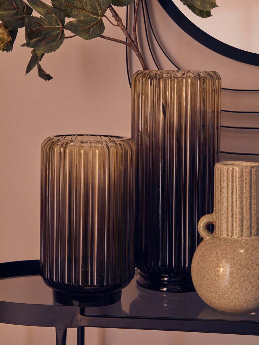 Small Grey Ribbed Glass Vase | Chima