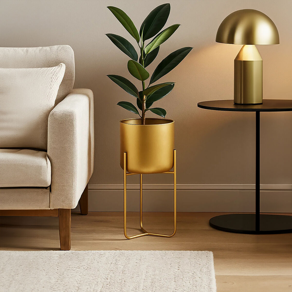 Small Gold Finish Floor Planter | Avento
