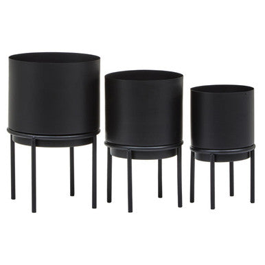 Set of Three Black Finish Planters | Avento