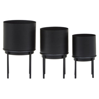 Set of Three Black Finish Planters | Avento