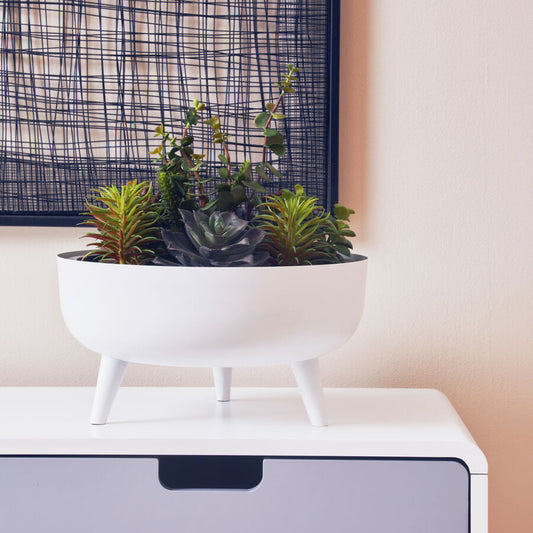 Alina White Finish Round Footed Planter with Angular Base