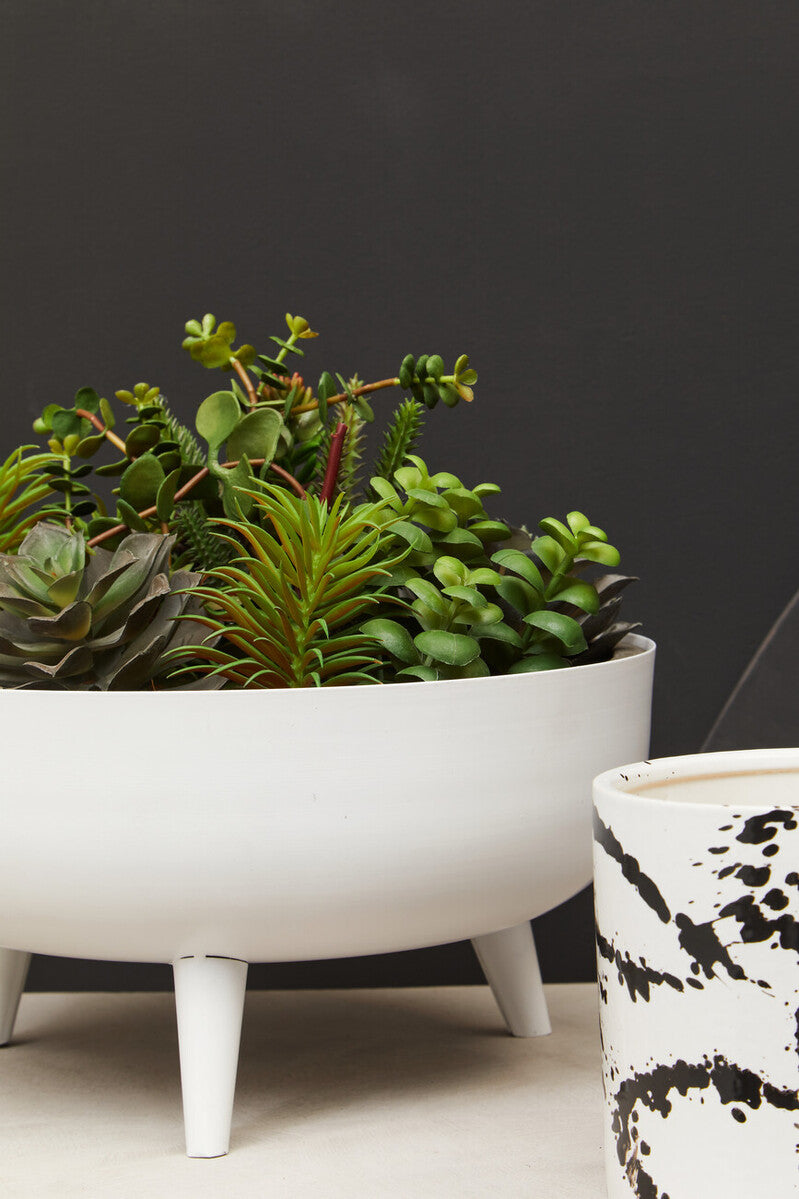 Alina White Finish Round Footed Planter with Angular Base
