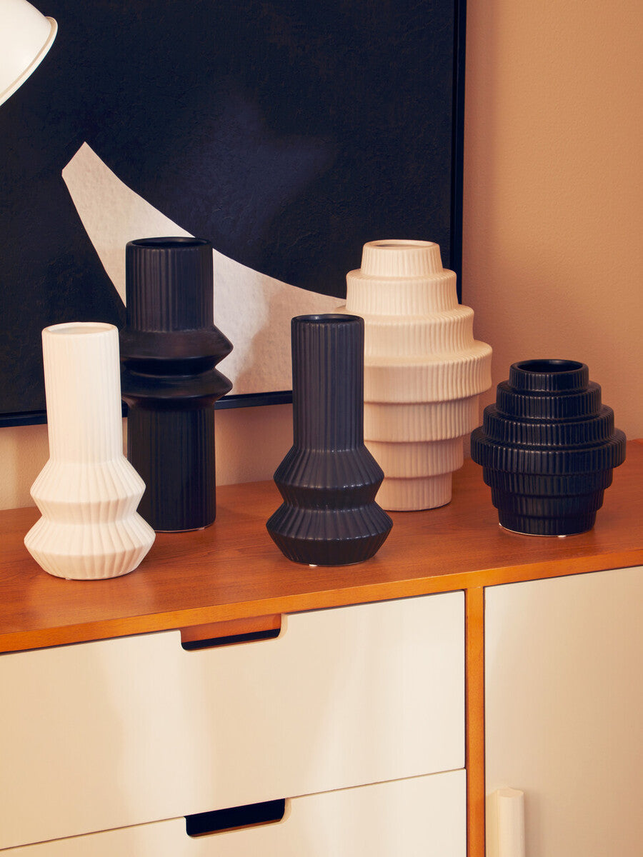 White Large Step Design Vase | Fabia