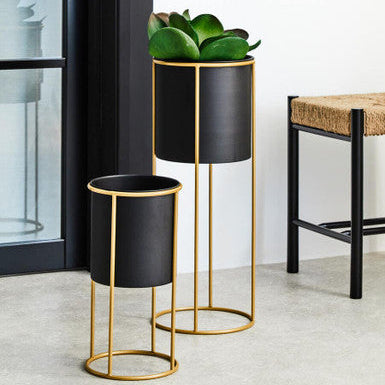 Large Black and Gold Floor Standing Planter | Trosa