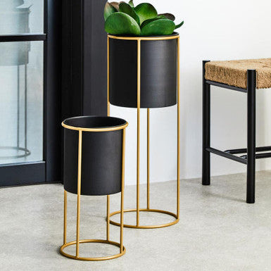 Small Black and Gold Floor Standing Planter | Trosa