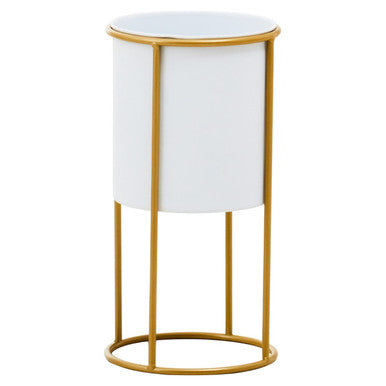 Small White and Gold Floor Standing Planter | Trosa