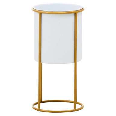 Small White and Gold Floor Standing Planter | Trosa