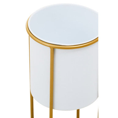 Small White and Gold Floor Standing Planter | Trosa