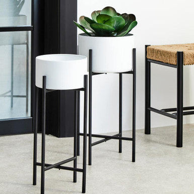 Large White and Black Floor Standing Planter | Trosa