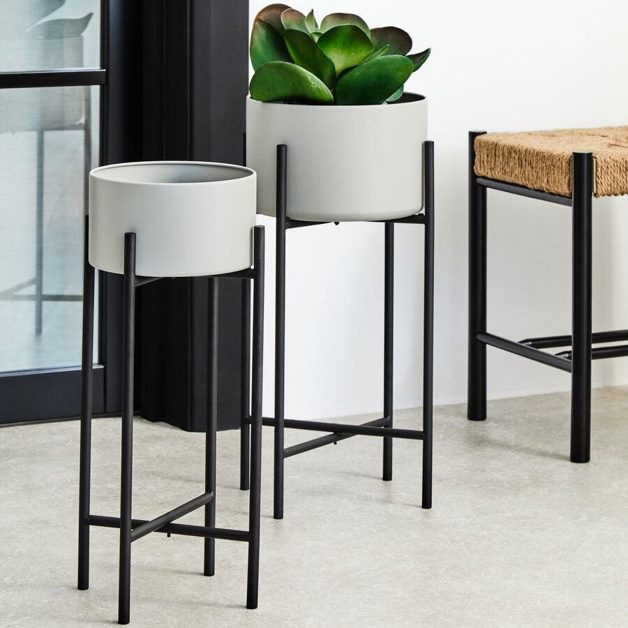 Large Grey and Black Floor Standing Planter | Trosa