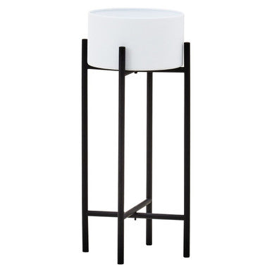 Small White and Black Floor Standing Planter | Trosa