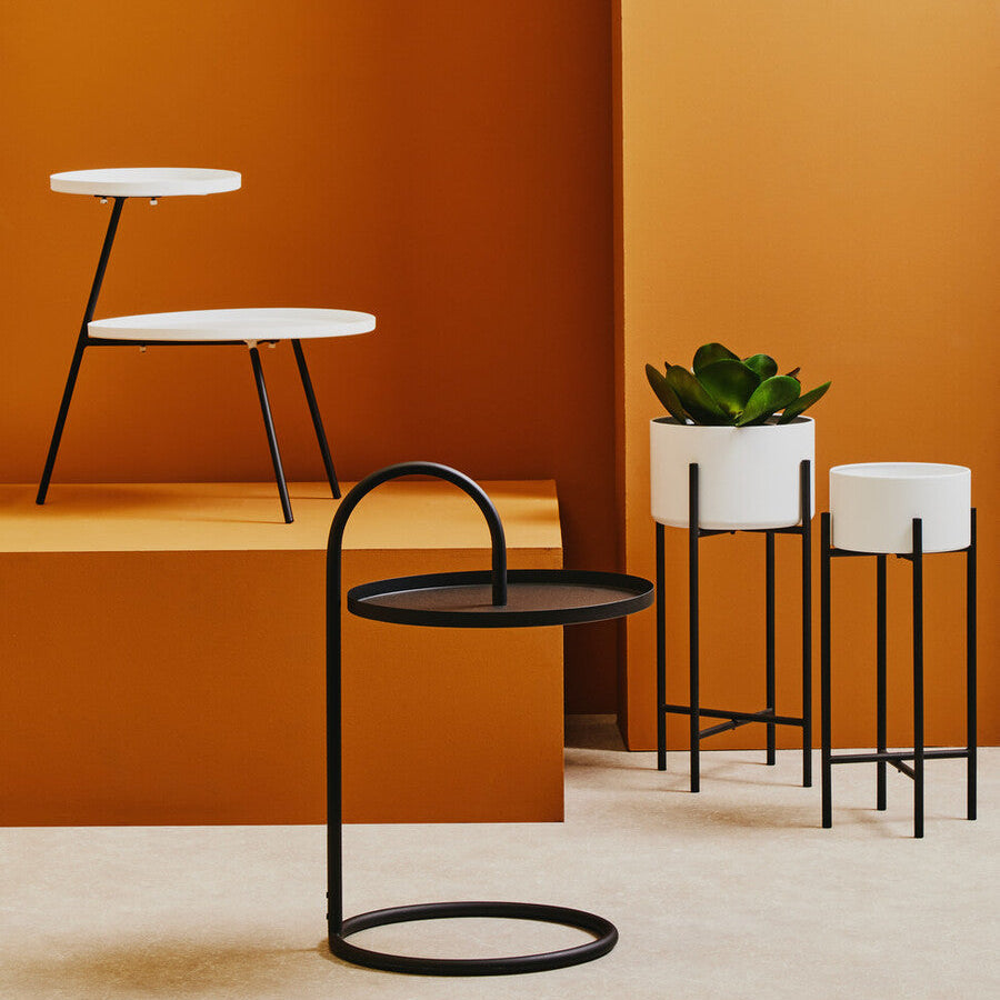 Small White and Black Floor Standing Planter | Trosa