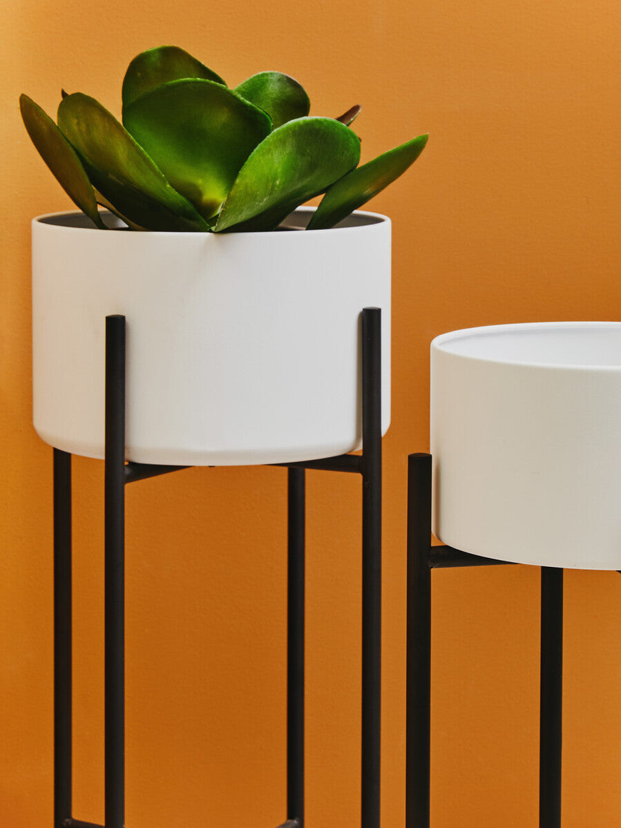 Small White and Black Floor Standing Planter | Trosa