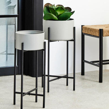 Small Grey and Black Floor Standing Planter | Trosa