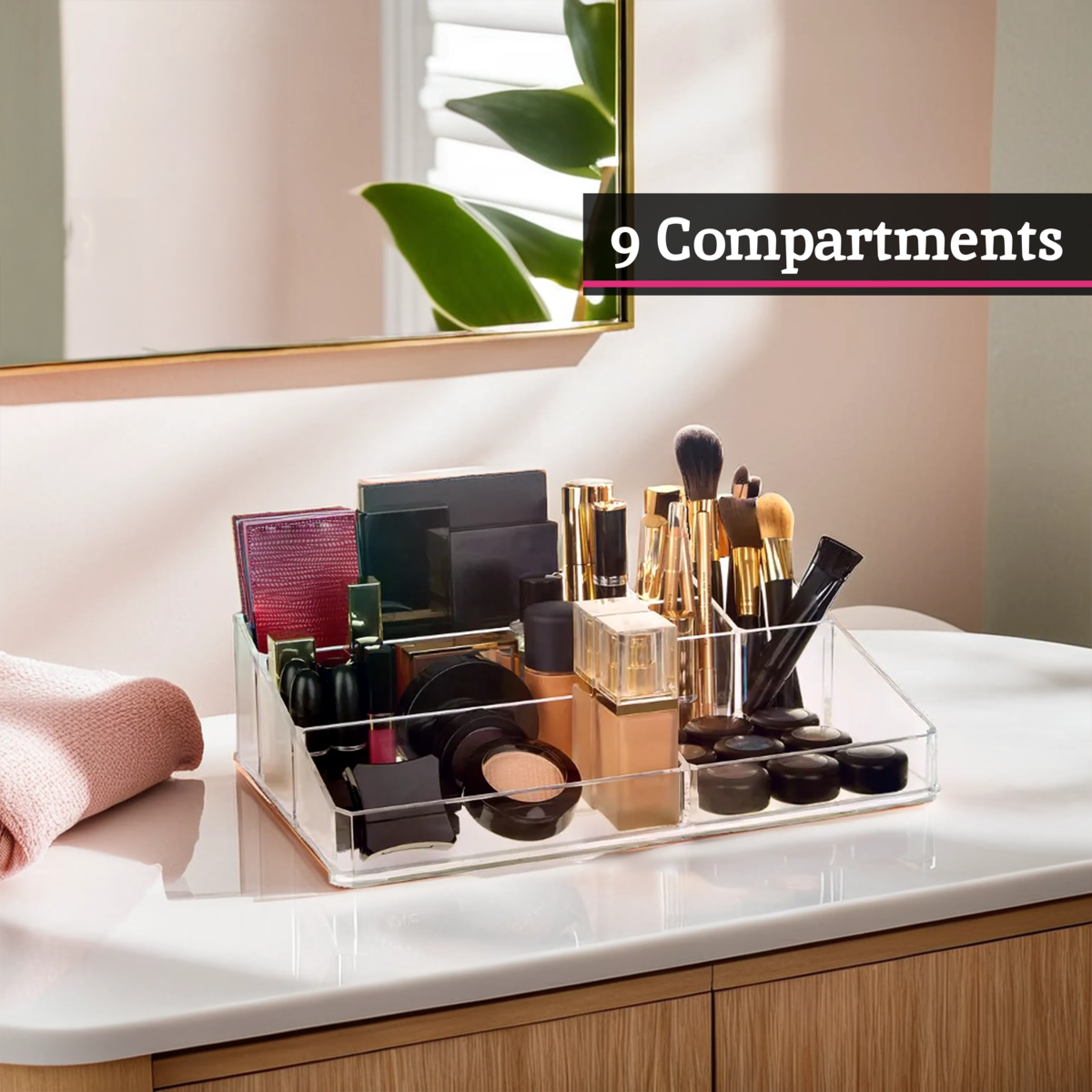 9 Compartment Cosmetics Clear Organiser | Beauty