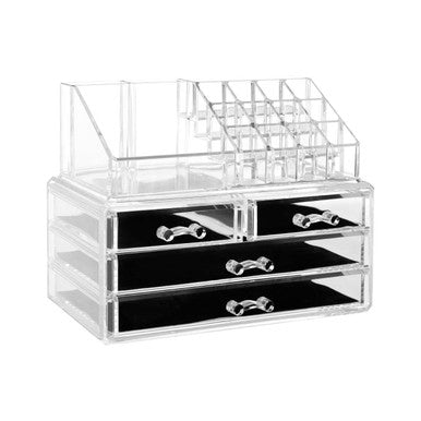 16 Compartment Cosmetics Clear Organiser with Drawers | Beauty