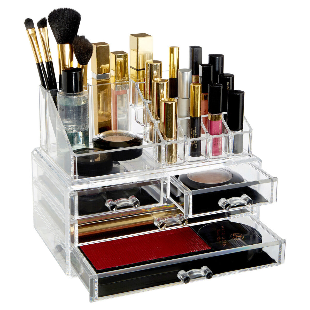 16 Compartment Cosmetics Clear Organiser with Drawers | Beauty
