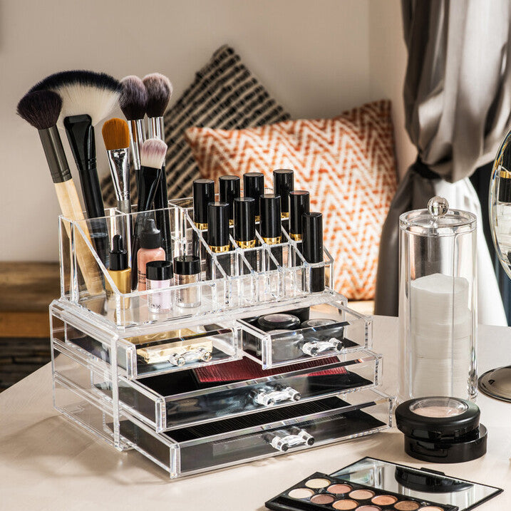 16 Compartment Cosmetics Clear Organiser with Drawers | Beauty