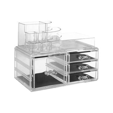 8 Compartments Clear Cosmetics Organiser with 4 Drawers | Beauty