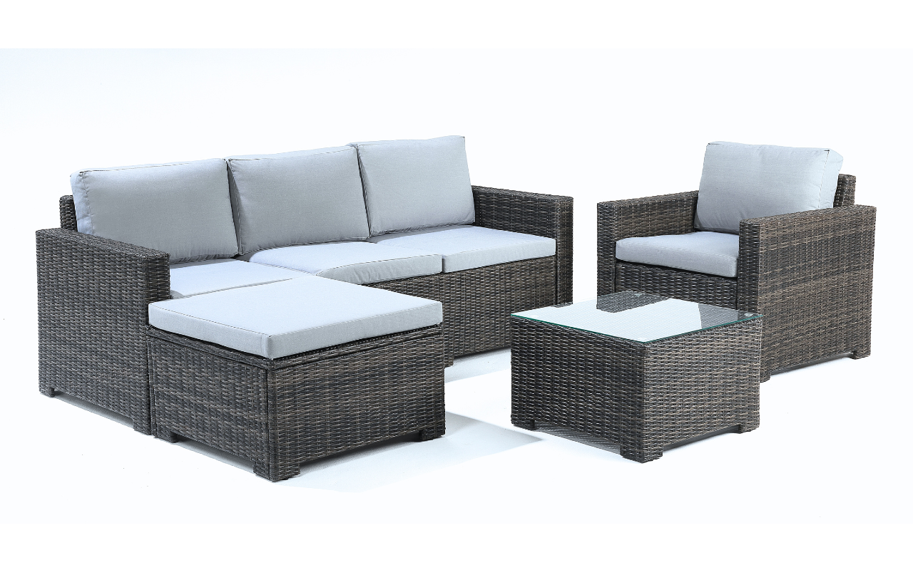 Marbella 5-Seater Garden Lounge Set with Ottoman Chaise | Grey Cushions