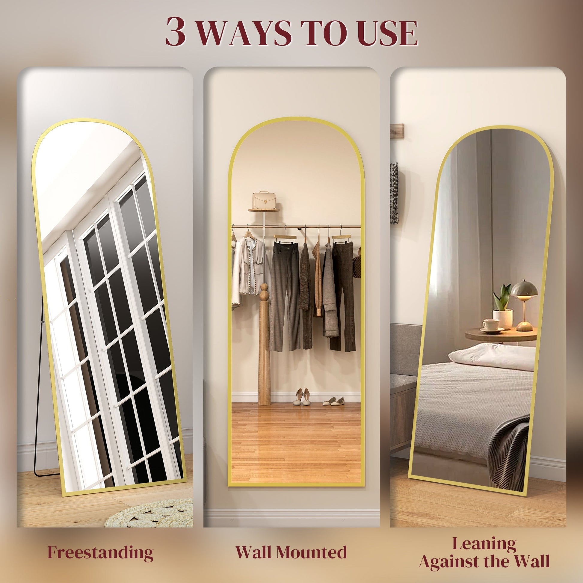 Aluminium Frame Standing Mirror - Gold