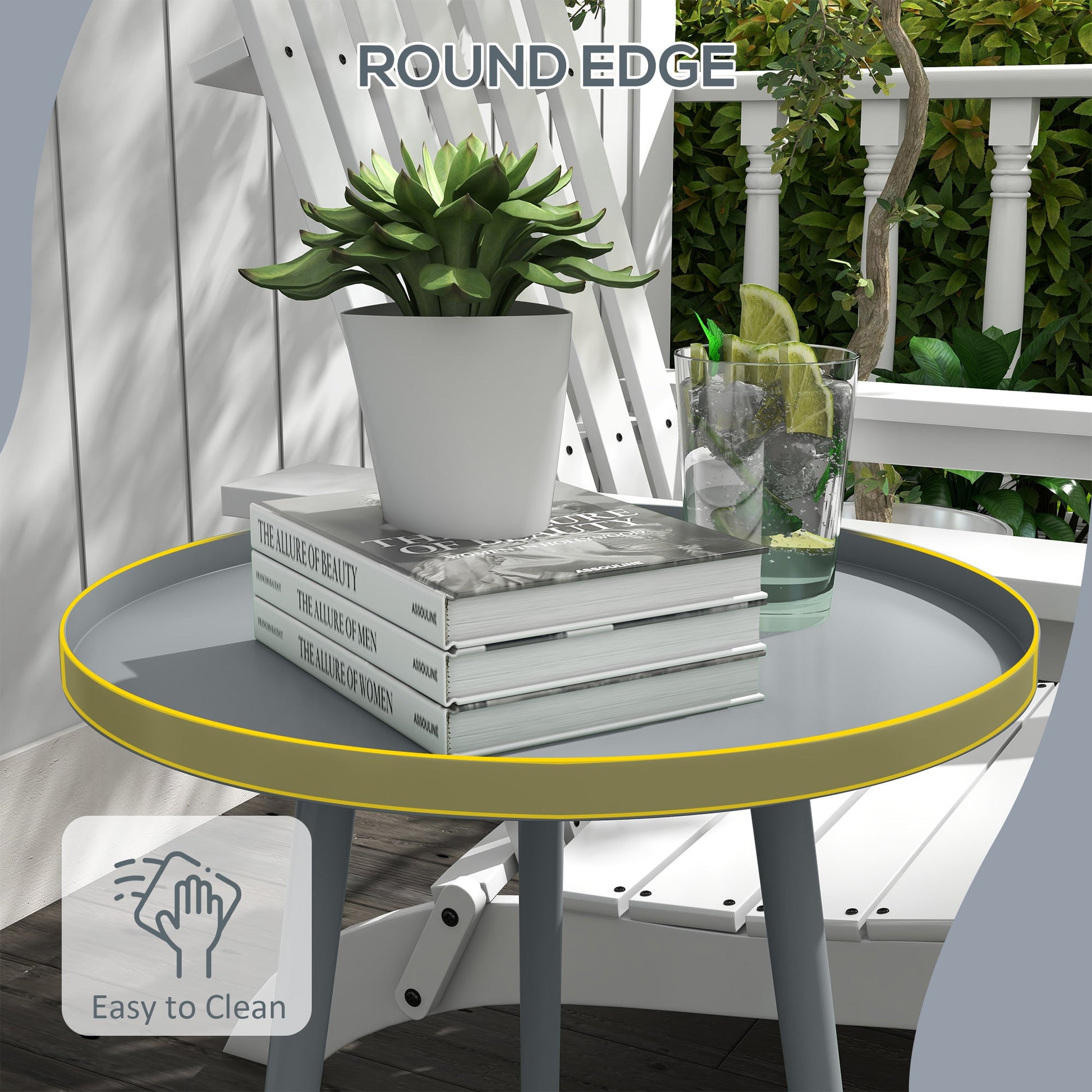 Round Garden Coffee Table, Outdoor Side Table with Rounded Steel Edge, Ø40 x 50H cm, Grey
