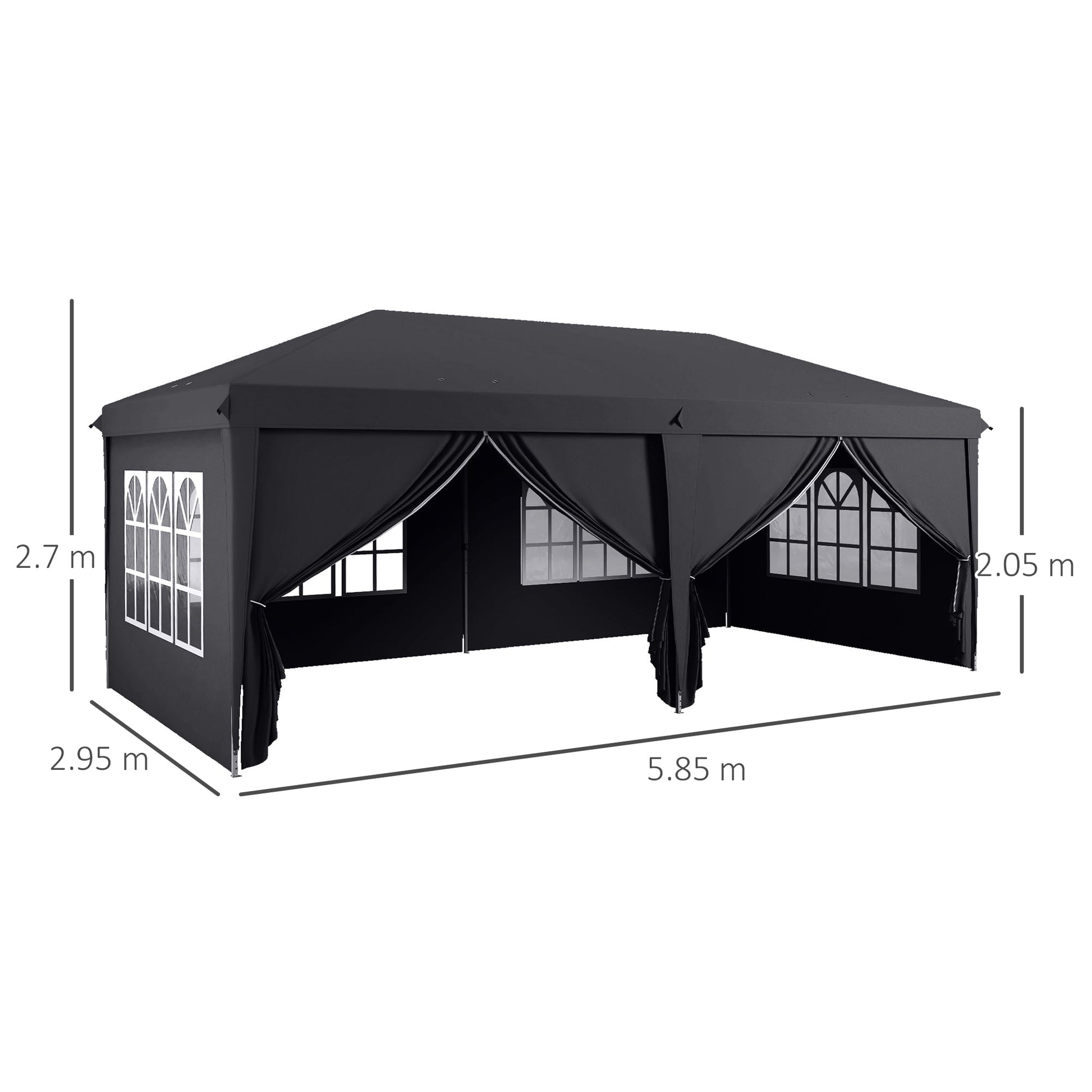 3 x 6m Pop-Up Gazebo, with Curtain Walls and Windows - Grey