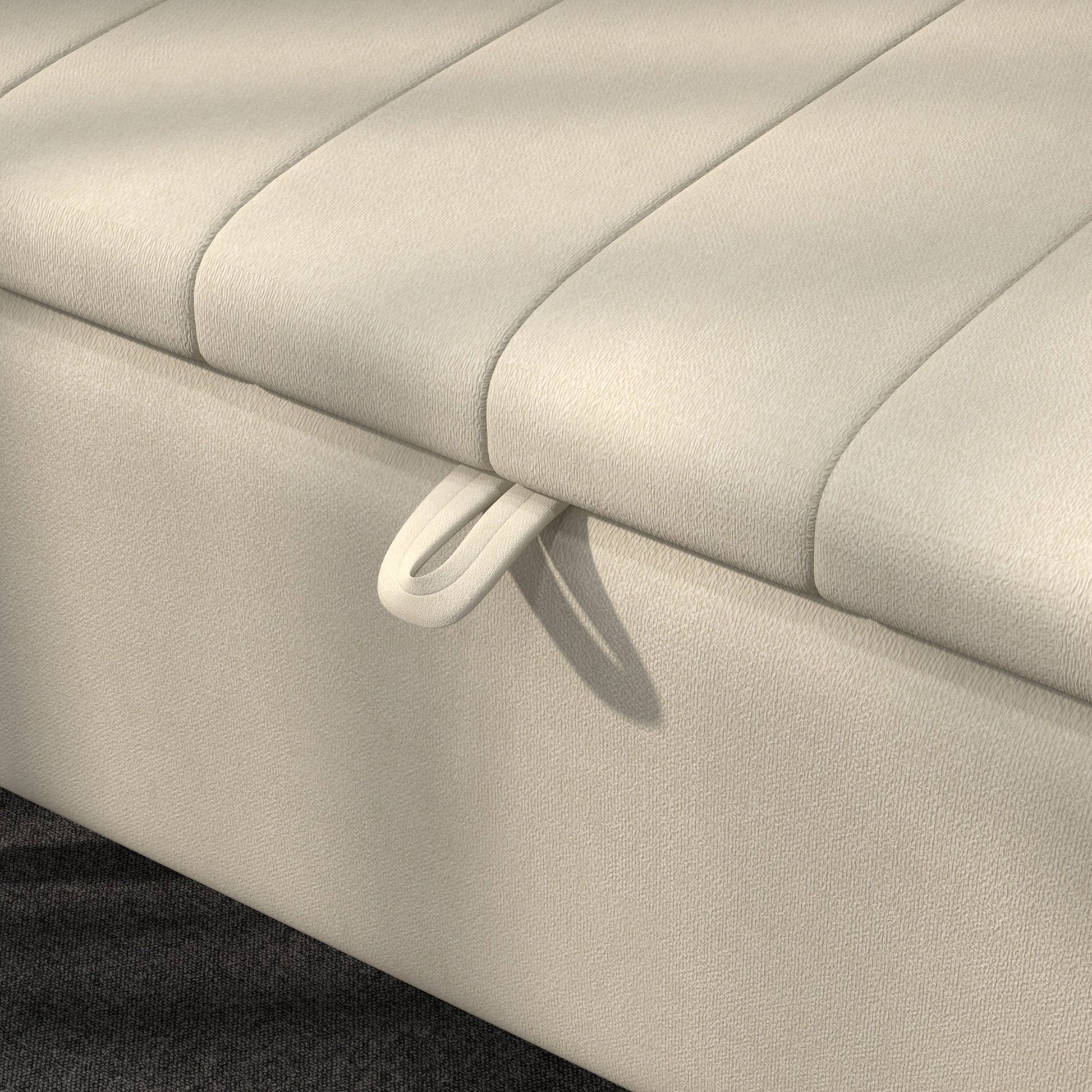 Linen-Look 92 x 31cm Storage Ottoman - Cream White