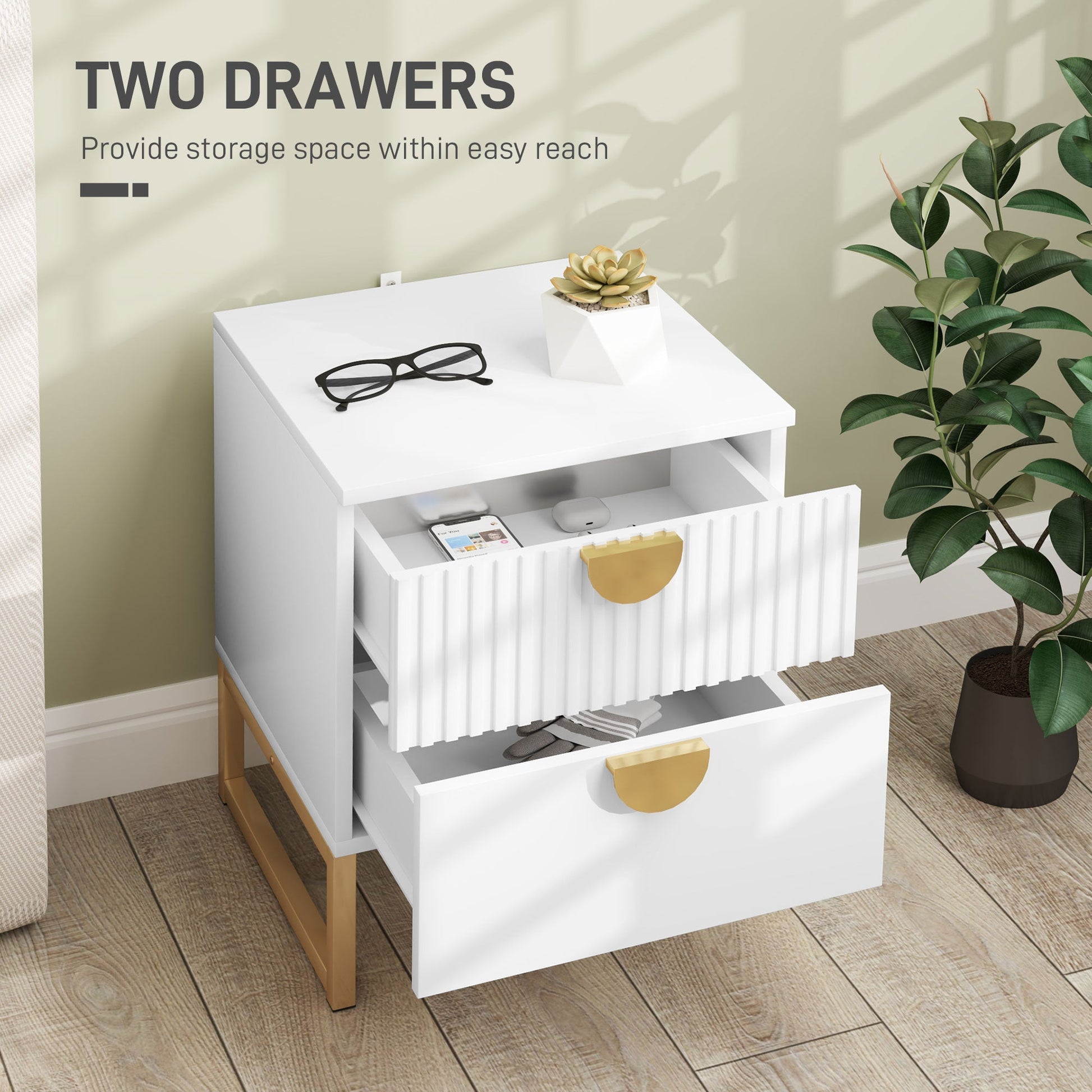 Elegant Two-Drawer Bedside Table - White