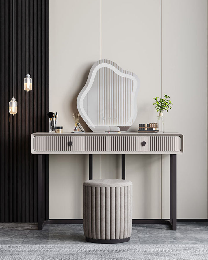 Lohko Dressing Table with Mirror and Drawer, Black Leg