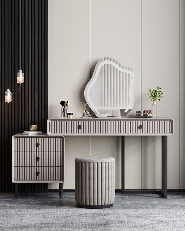Lohko Dressing Table with Mirror and Drawer, Black Leg