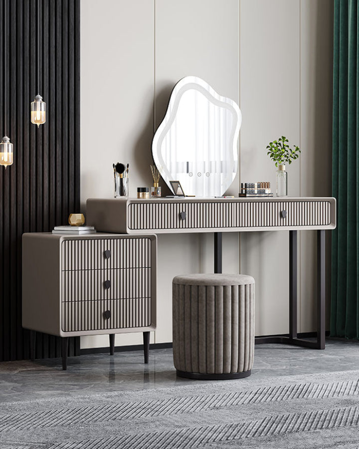 Lohko Dressing Table with Mirror and Drawer, Black Leg